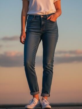 Gap Sexy Boyfriend Fit Jeans Medium Wash Rolled Cuff Relaxed Ankle (8/29)
